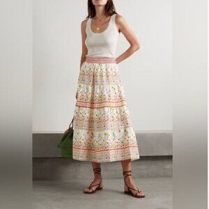 New Alice & Olivia Melony Linen A-Line Midi Floral Skirt Sz 2